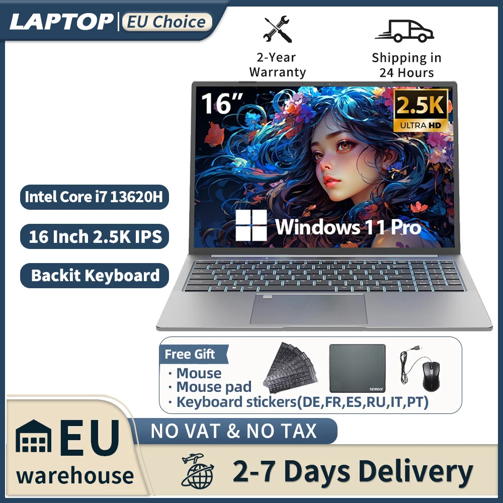 Laptop 16 Zoll 2,5K 120 Hz Intel Core i7-13620H WiFi 6 32 GB RAM 1 TB SSD Laptop Windows 11 Pro Notebook Bürocomputer
