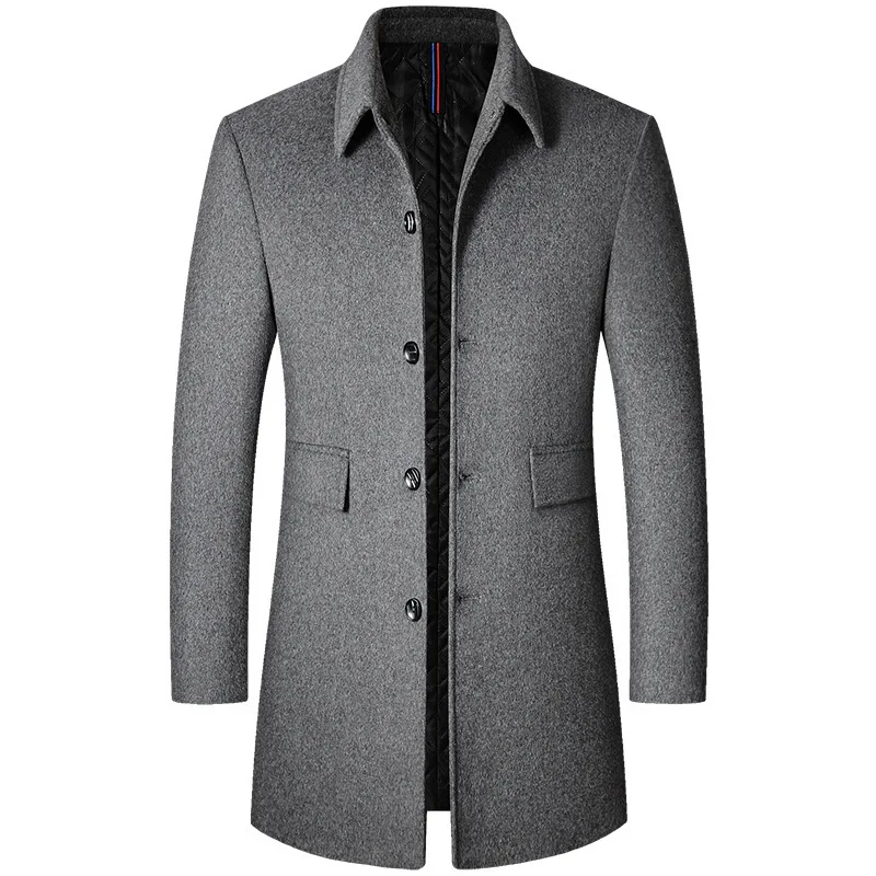 BROWON Marke Winter Mantel Männer 2025, Herbst Solide Drehen-unten Kragen Wolle Lange Jacke für Männer Neue Business Casual warm Halten Oberbekleidung