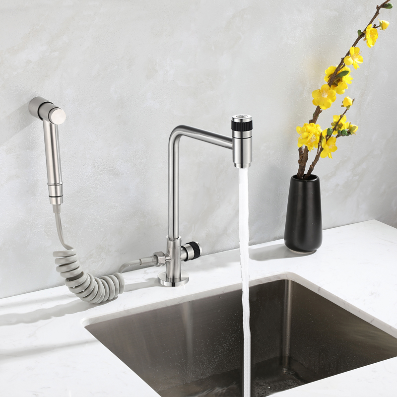 BAKALA Wand- oder Deckmontage-Küchenarmatur für kaltes Wasser, drehbarer Badezimmer-Wasserhahn, Topf aus Edelstahl 304, Außentür-Wasserhahn