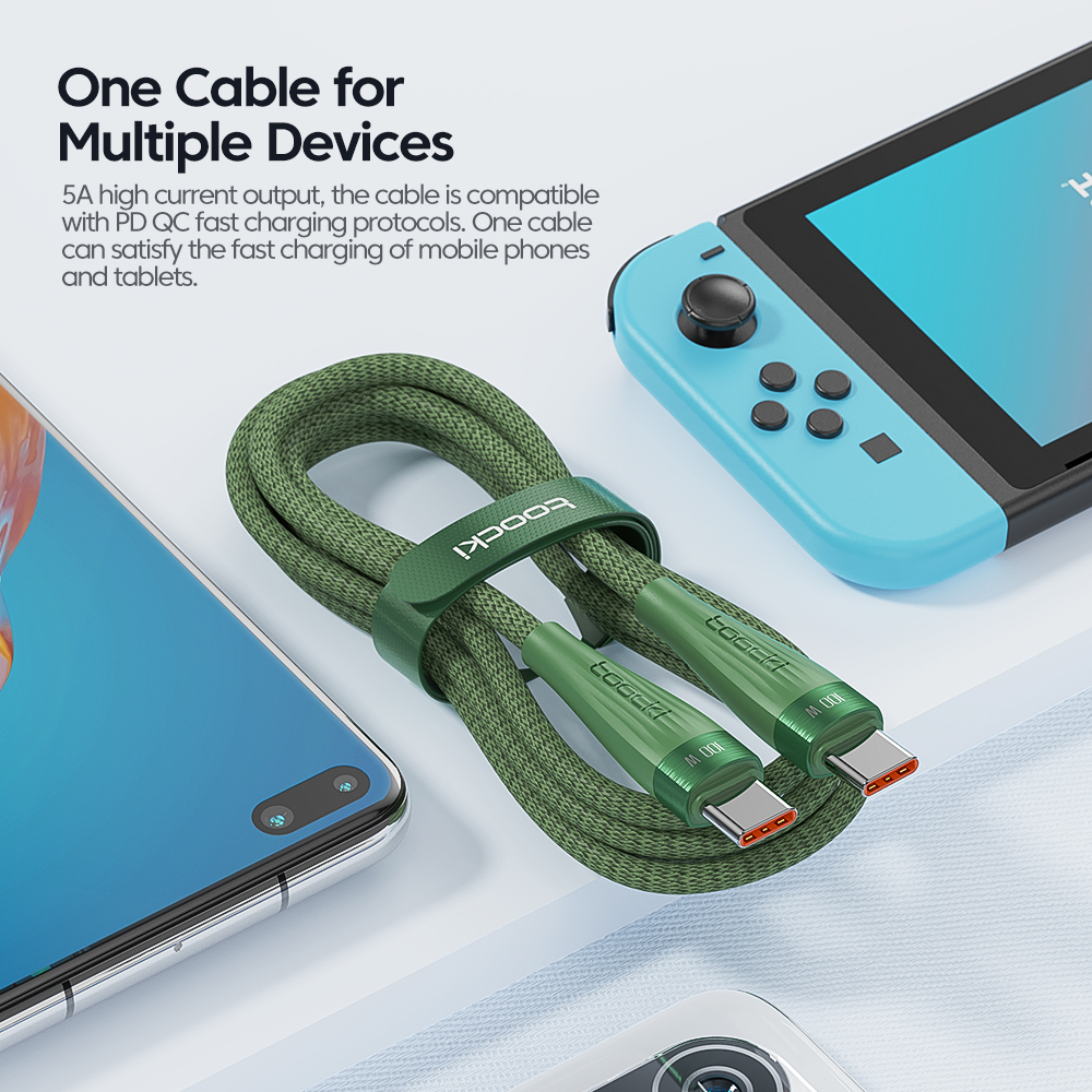 Toocki 240W 100W tipo C a tipo C Cable PD Cable de carga rápida Cable de datos para Poco Huawei Xiaomi Samsung USB C a USB C 3M