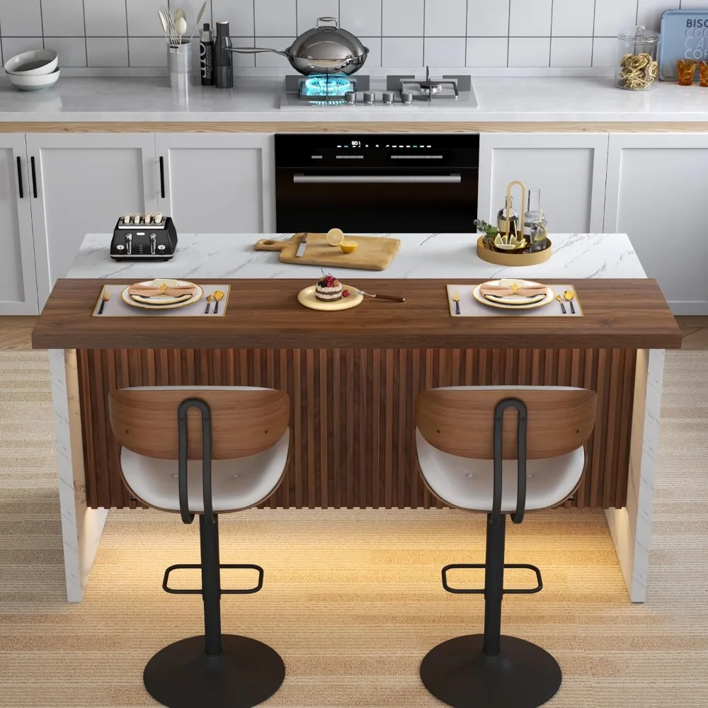 63" Large Imitation Marble Bar Table,Island Table with LED Lights,Mordern Marble Stripes Freestanding Mini Bar with Grille desig