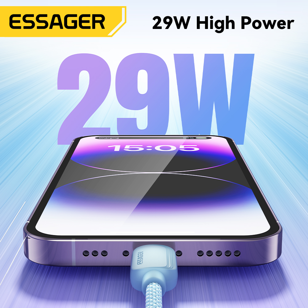 Essager Cable USB tipo C para iPhone 14 13 12 11 Pro Max XS PD 20W cargador rápido USB C a Lightning Cable de 29W para iPad Macbook