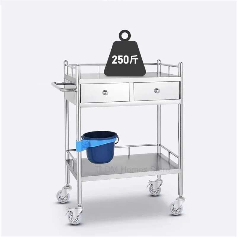 Chariot de beauté médical épais en acier inoxydable, support pour instruments chirurgicaux, Table d'instruments, dressing d'infirmière, petit chariot M