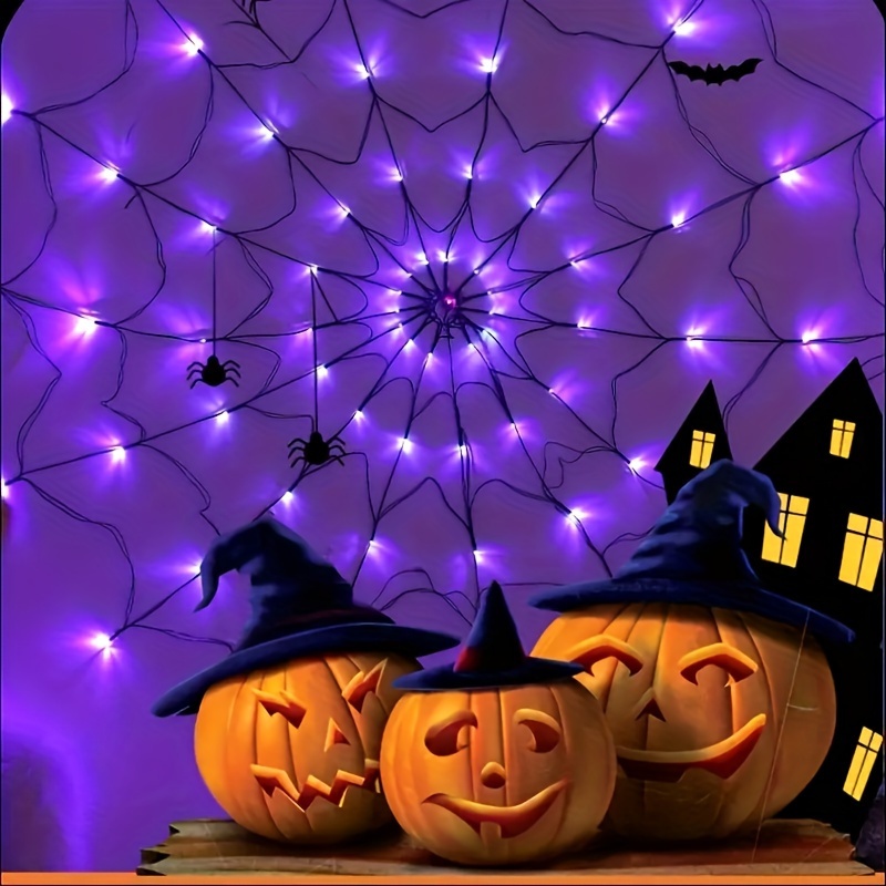Halloween Spider Web Light w/ Giant Spider - 8 Modes, Remote Control, USB Powered for Spooky Indoor Outdoor Decor