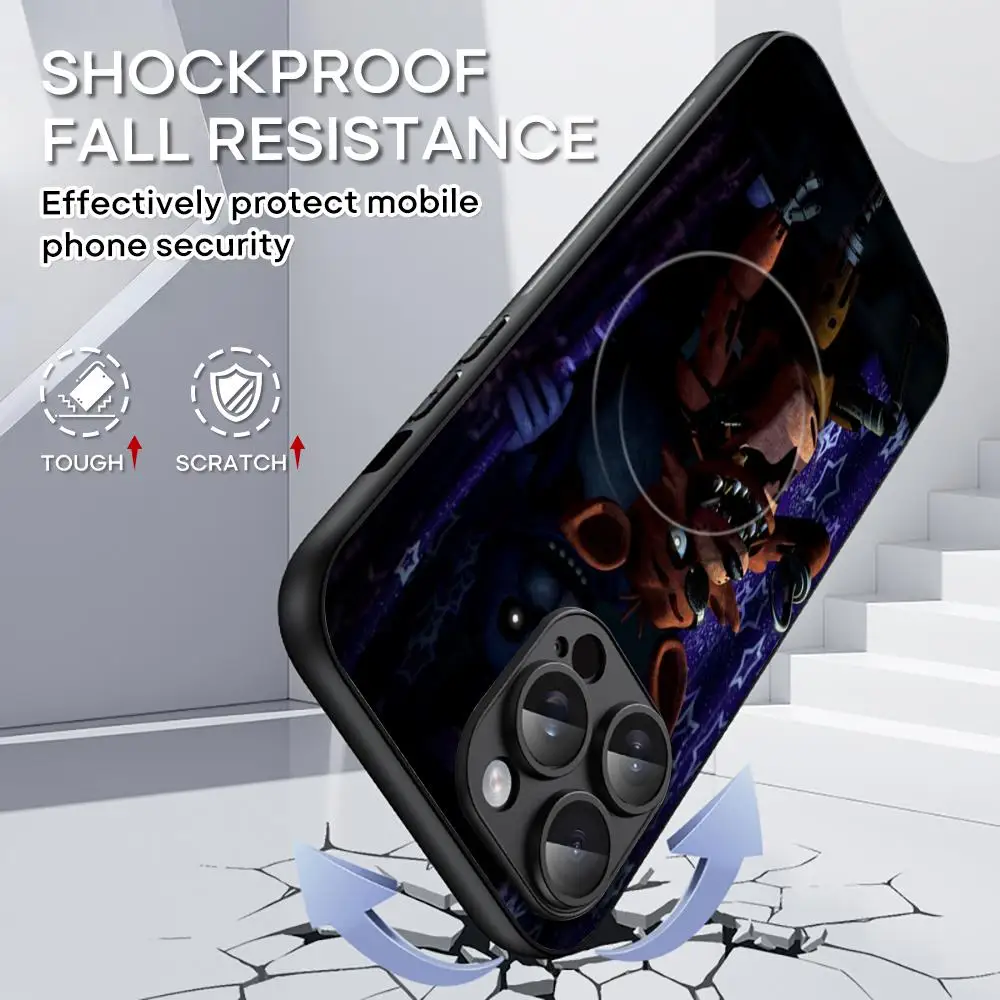 Casing ponsel horor Fnaf a-anima-tronices untuk iPhone 16 15 14 13 12 11 Plus Pro Max kulit domba Magsafe mewah kelas atas