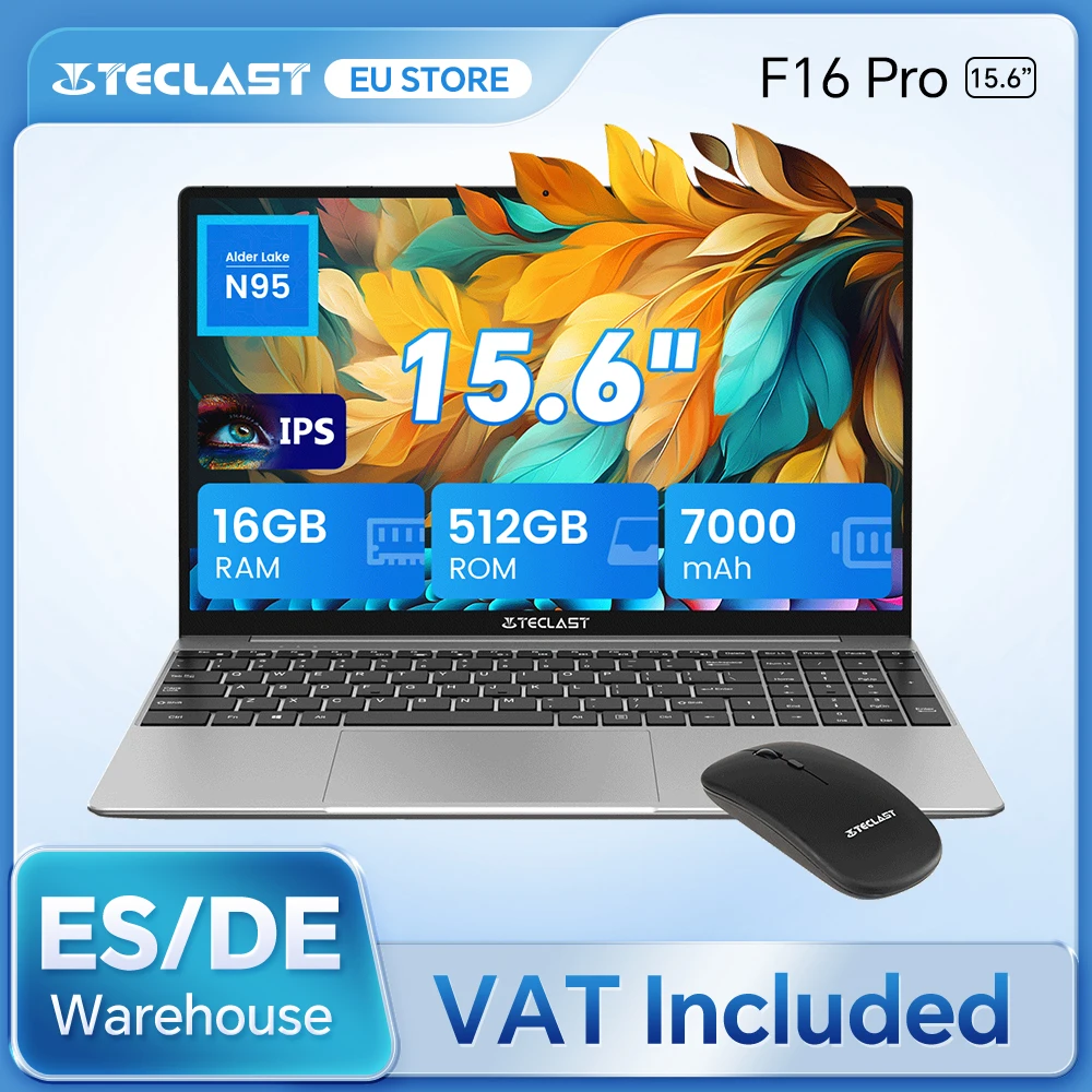 Teclast F16 Pro 15,6-inch laptop Intel N95 CPU 16GB RAM 512GB SSD Windows 11 Pro Computer F16Pro Notebook, 1920x1080 IPS, Mini-HDMI, USB3.2, toetsenbord met achtergrondverlichting