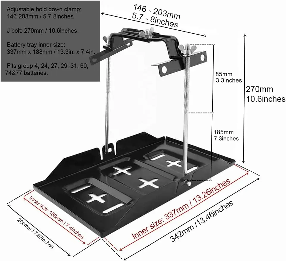 Universal 27 cm Batterie Tablett Halterung Lagerung Batterie Halter Tablett Halterung Halten Unten Clamp Halterung Kit Auto Zubehör für Auto SUV