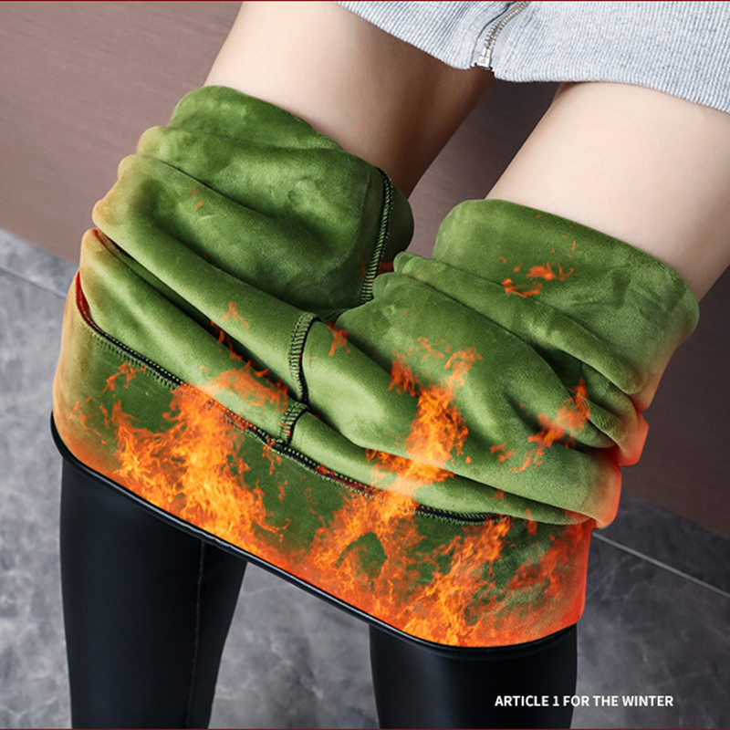 冬 Pu レザーフリース裏地レギンスパンツ女性ハイウエスト厚み暖かい子羊綿毛スリムペンシルレギンス黒 Pantalones