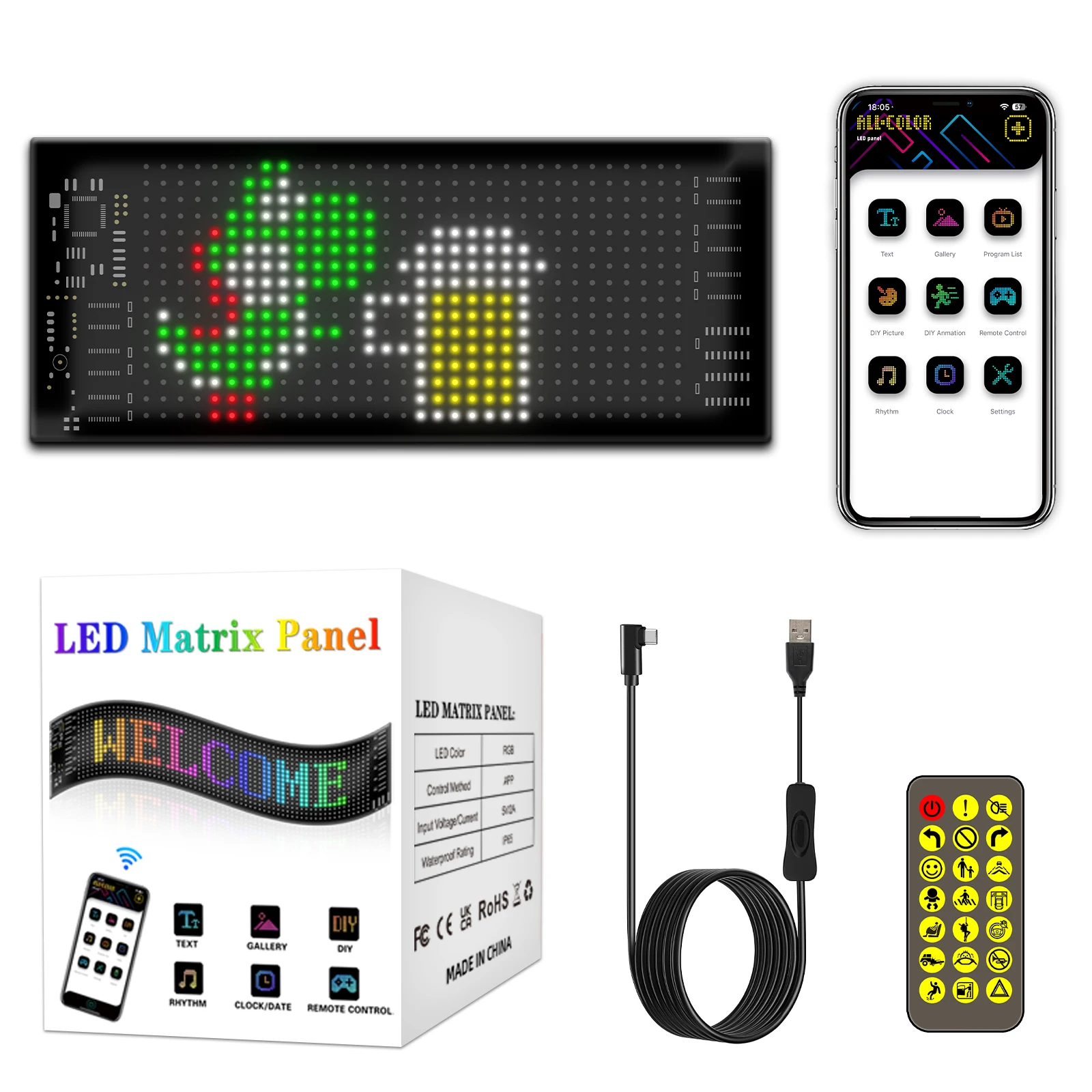 Señal LED para coche, aplicación inteligente Bluetooth, IP65, Panel de píxeles LED, luz nocturna, pantalla LED Flexible programable DIY para tienda de coches, Bar de Hotel
