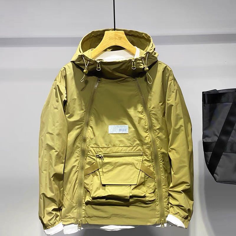 Neue Luxus Frühling Herbst männer Jacke Mode Doppel Zip Mit Kapuze Outdoor Jacke Schwarz Mantel Tasche Sportswear