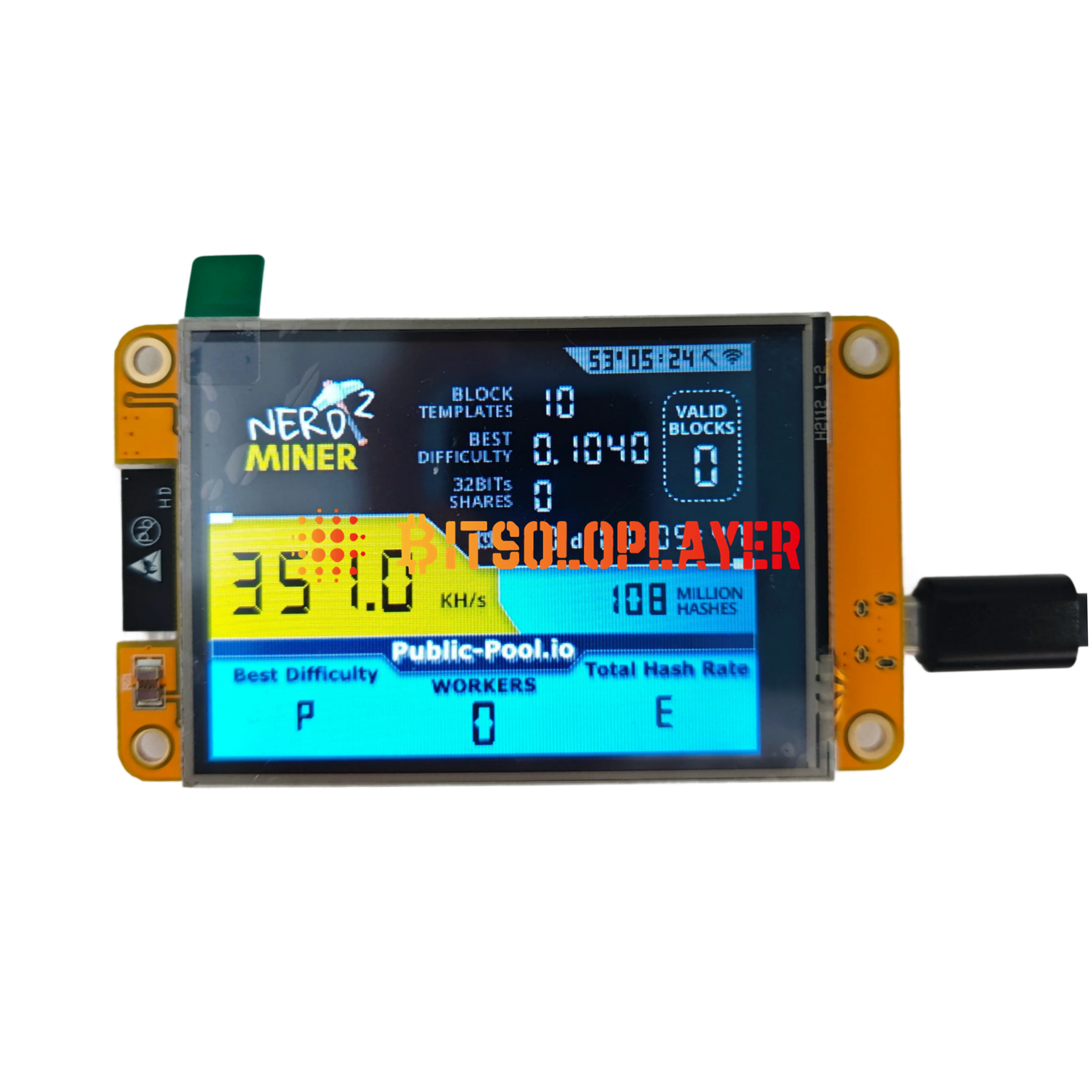 NerdMiner V2 ESP32-2432S028R Hashrate 350K/S 2,8 Zoll Smart Display Crypto Solo Lotterie Nerd Miner Bitcoin Miner