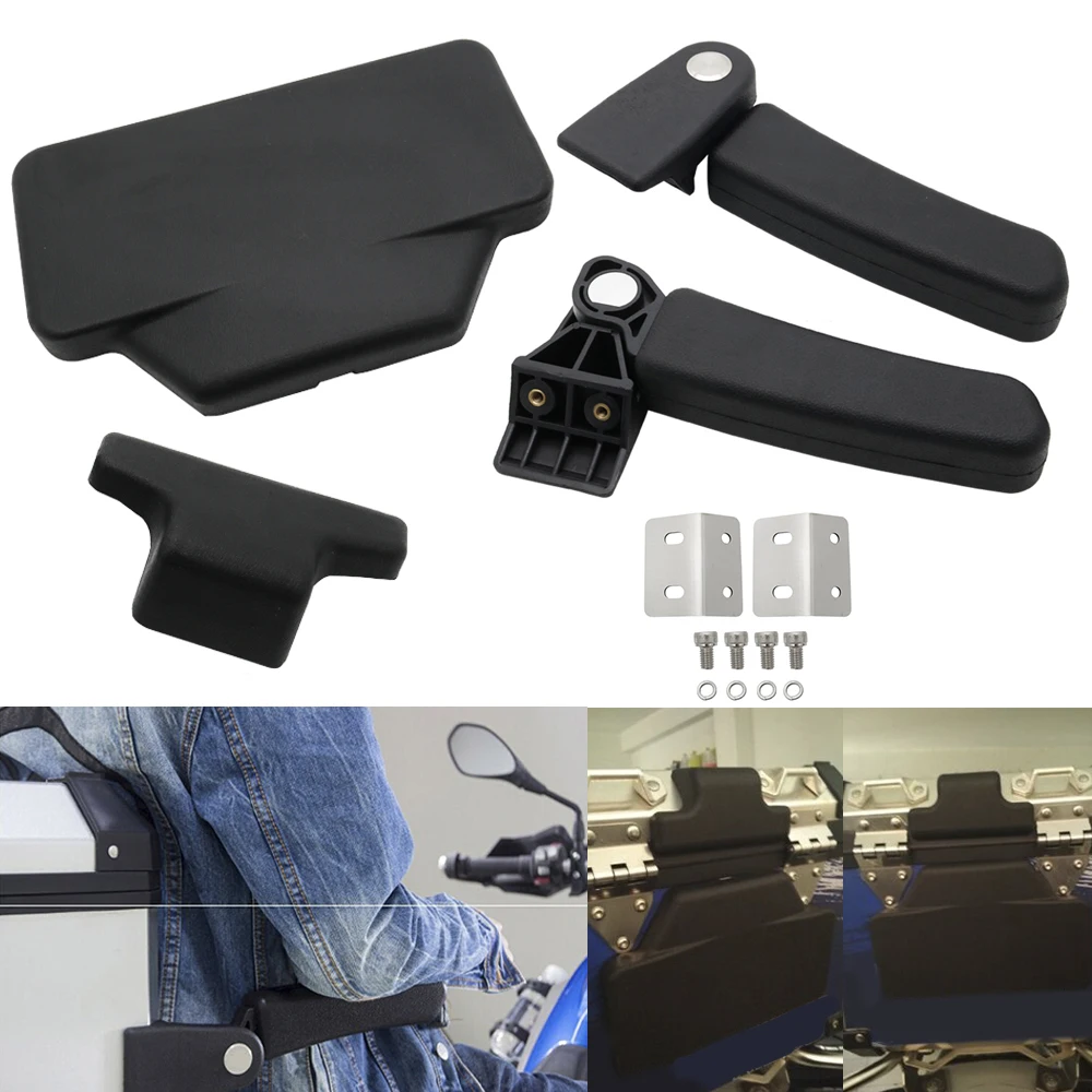Encosto da motocicleta almofada traseira alforje tronco adesivo + caixa traseira de alumínio apoio braço do passageiro para bmw r1200 gs f800gs g310gs f650