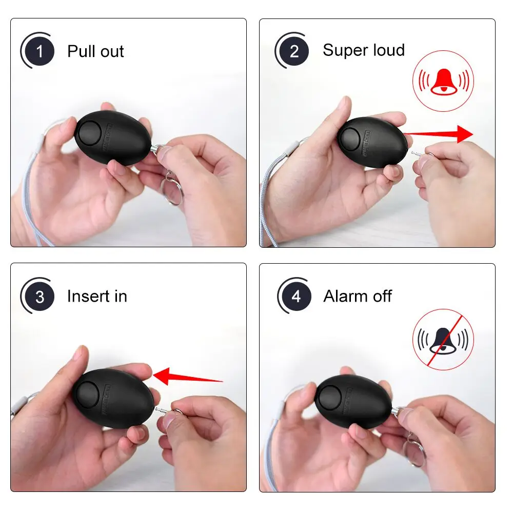 ราคาถูก Self Defense ALARM 120dB รูปไข่ผู้หญิงผู้หญิงความปลอดภัยป้องกันการแจ้งเตือนความปลอดภัยส่วนบุคคล Scream Loud พวงกุญแจปลุกฉุกเฉิน