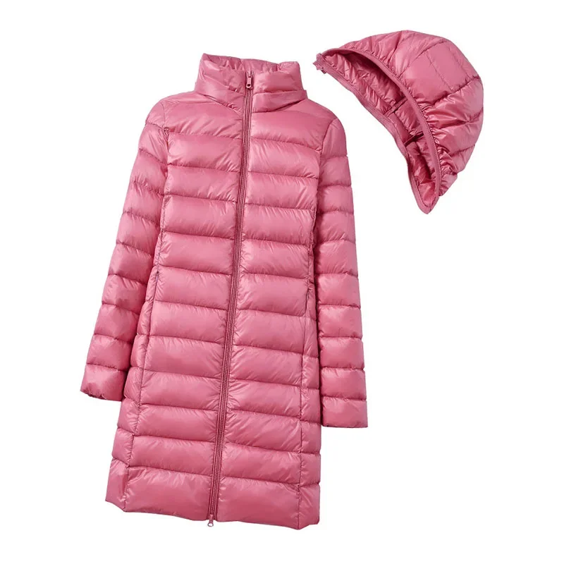 Abrigos ajustados de invierno para mujer, Parka con capucha, Color sólido, ropa de abrigo larga y ligera para mujer, chaquetas acolchadas cálidas a la moda para mujer