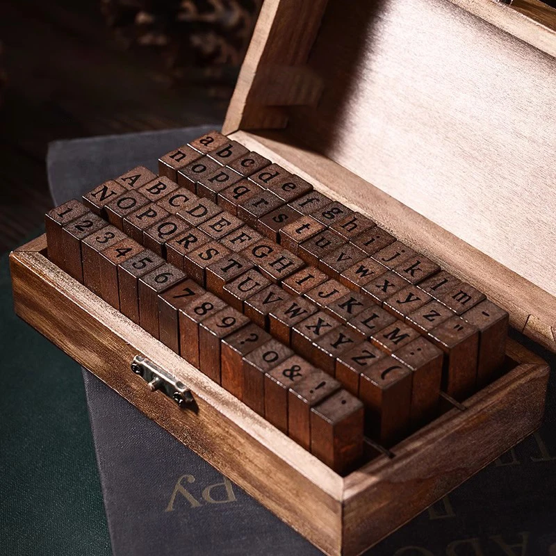 30 unids/caja sellos de letras mayúsculas, sellos de goma con letras del alfabeto de madera Vintage, fabricación de tarjetas DIY, diario planificador artesanal