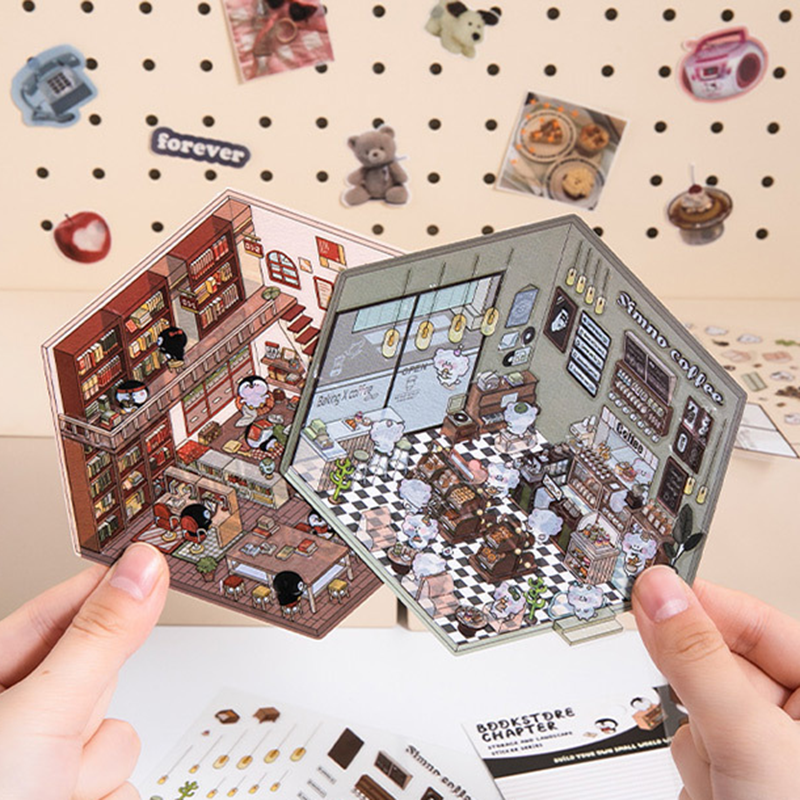 漫画 3D 造園ステッカーミニチュアシーンかわいいステッカー DIY 模擬キャビンステッカースクールアクセサリー子供のためのギフト