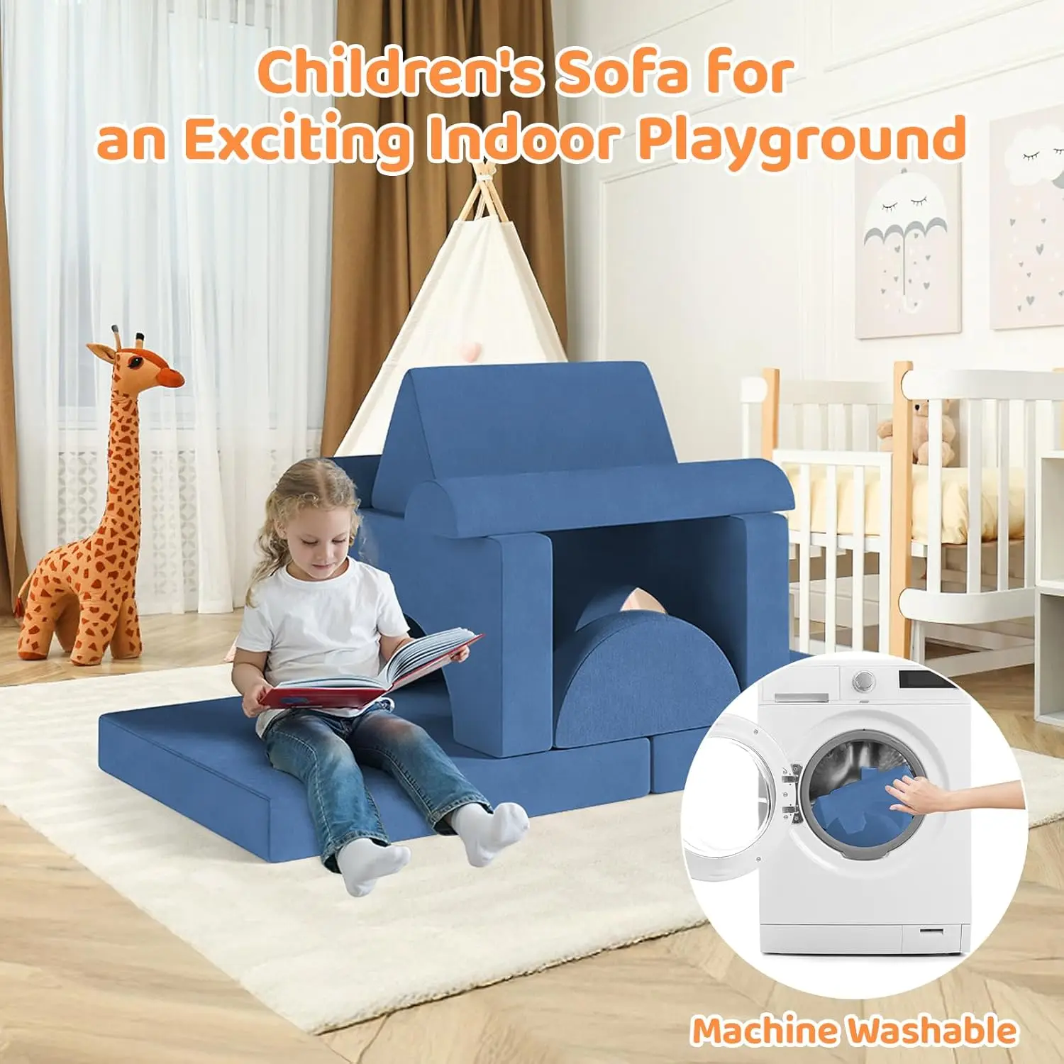 Modulare Kinderspielcouch, Kindersofa, Fortspiel-Schlafzimmer- und Spielzimmermöbel für Kleinkinder, umwandelbares Schaumstoff-Bodenkissen