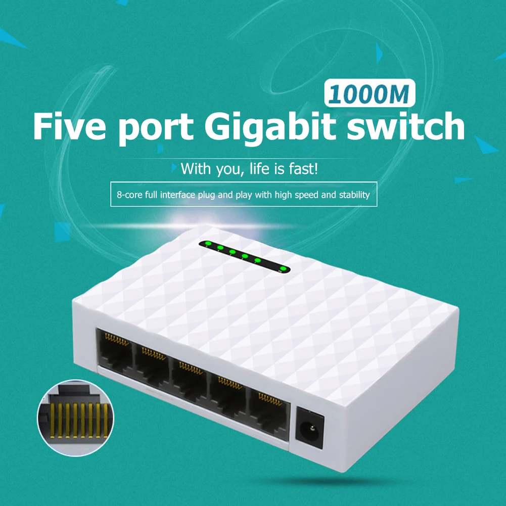 Conmutador de red Gigabit de 5 puertos, 1000Mbps, conmutador inteligente Ethernet, concentrador RJ45 de alto rendimiento, divisor de Internet, Plug and Play