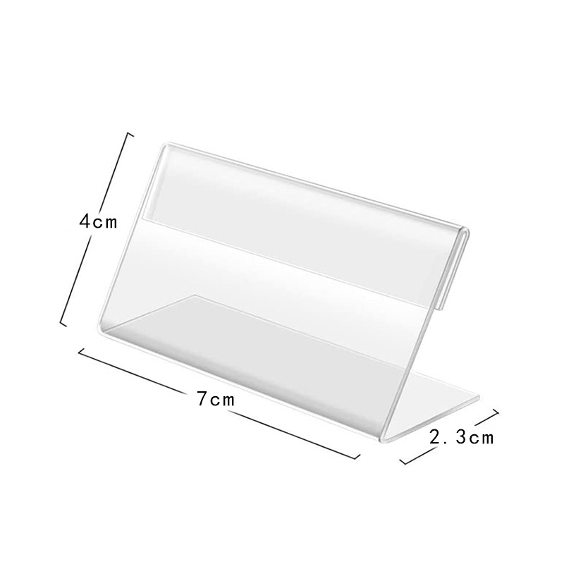CLear Price Tag CLip Sign Card HoLder stands 10pcs L Shape Mini Label Deskstop stand Racks Acrylic Card Display HoLder 4X2 7X4cm