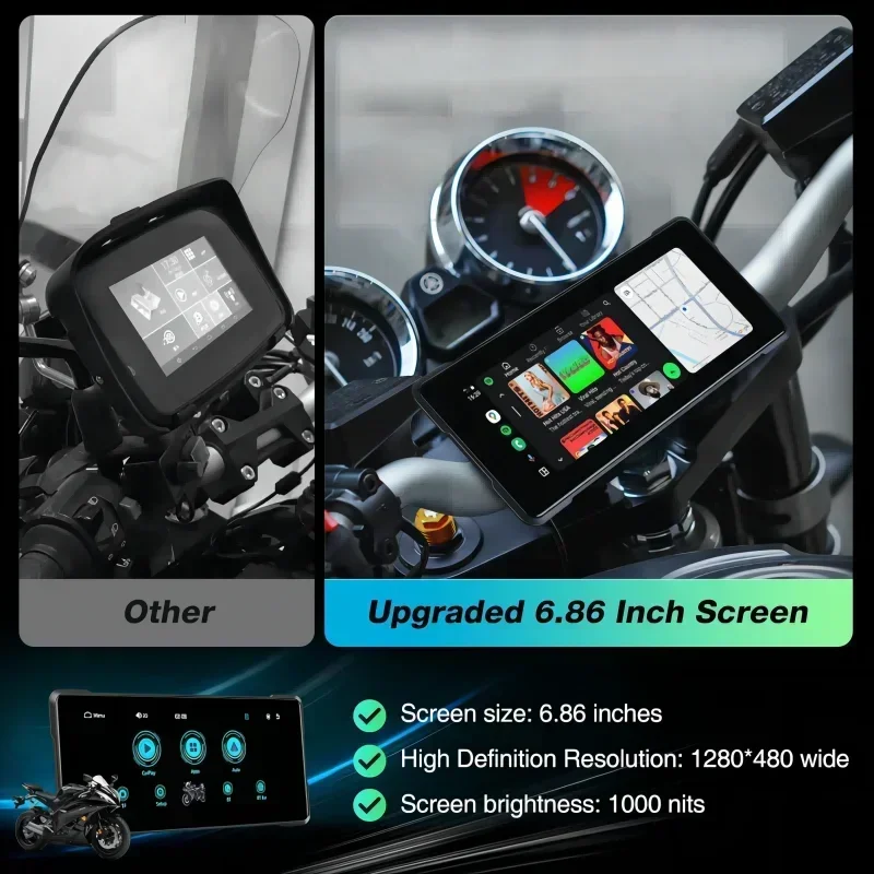 7 "Zoll Motorrad DVR Drahtlose Apple Carplay Moto Android Auto LCD Display IP67 Wasserdichte Monitor GPS Navigation Tragbare