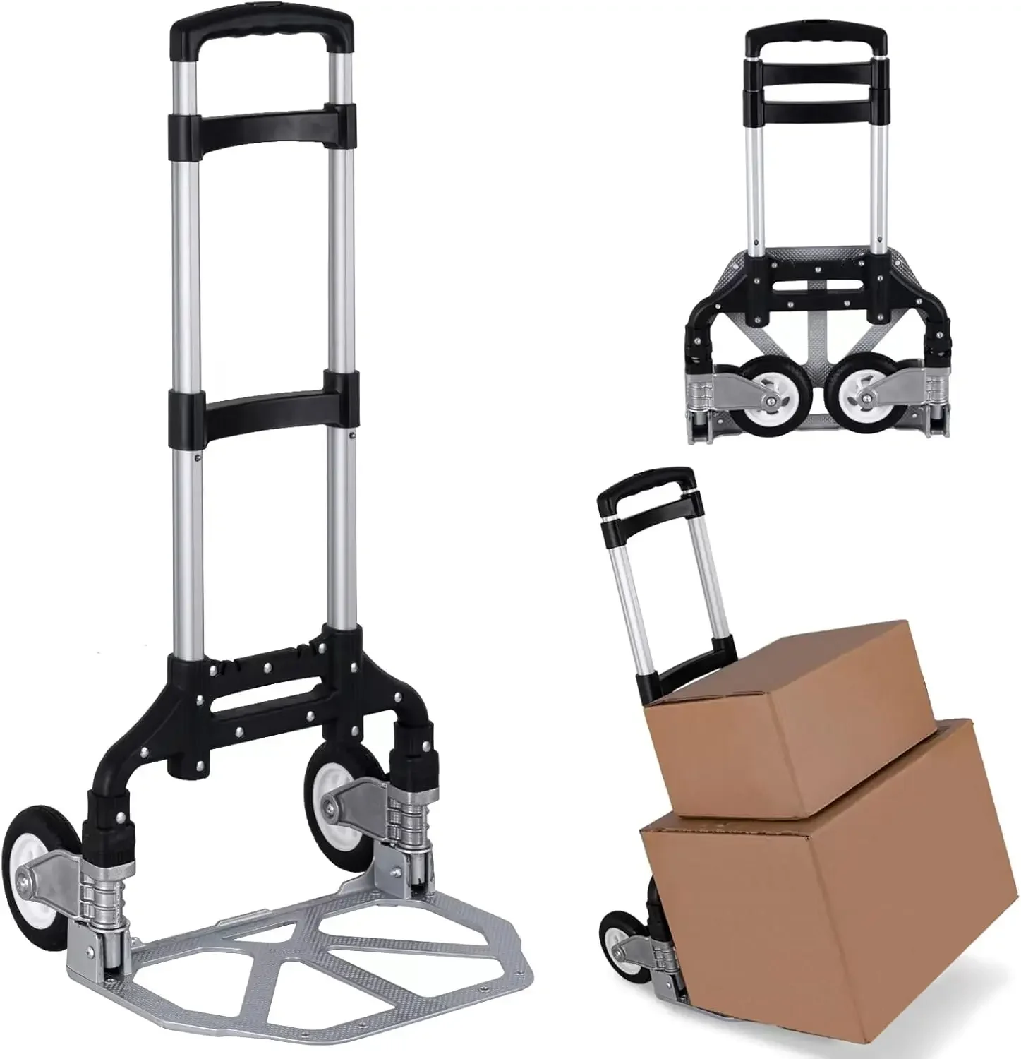 Folding Hand Truck Aluminum Luggage Cart ,Load 165 lbs, with Bungee Cord, Telescoping Handle,Solid Aluminium Wheel suspensions