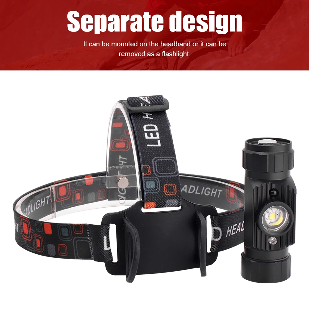 BORUiT-linterna frontal LED con Sensor IR, batería 18650, recargable por USB, resistente al agua, para trabajo, pesca, Camping