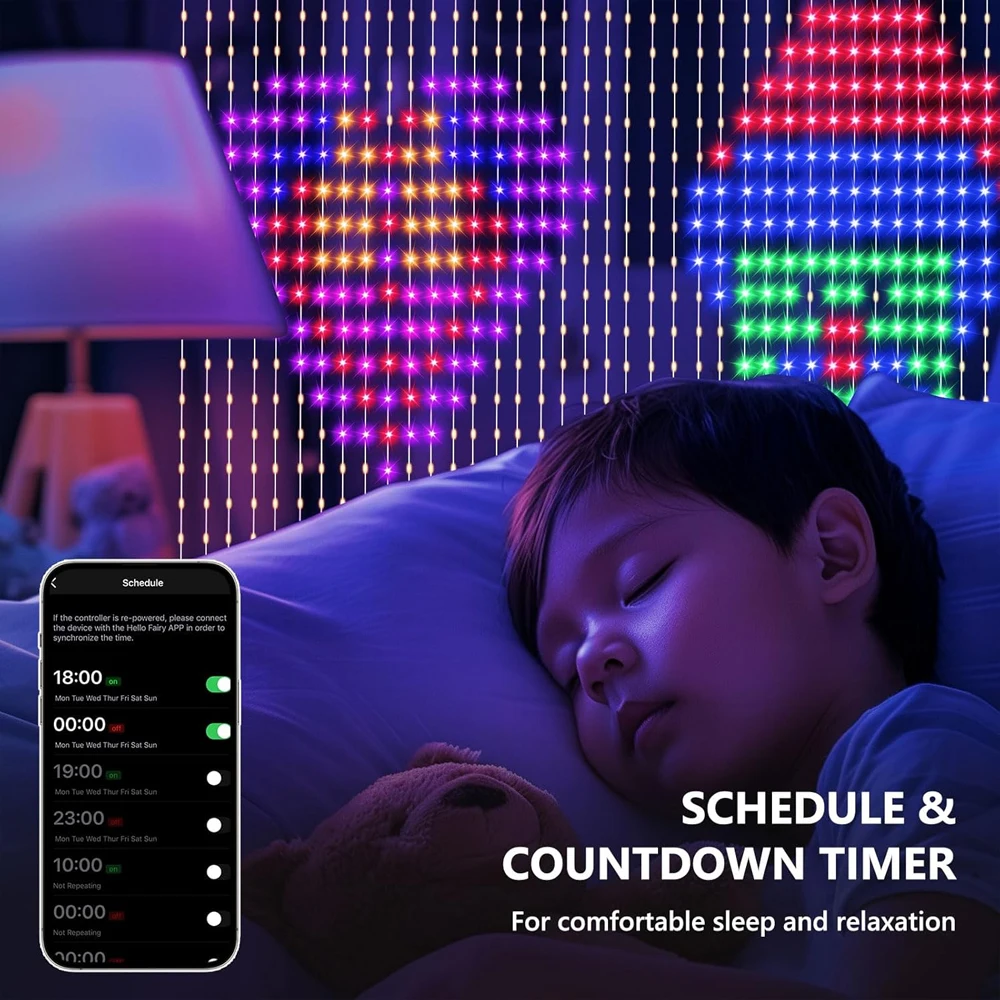 음악, 앱 제어 및 리모컨이 포함된 400-800 LED RGB 스마트 커튼 조명, 크리스마스 및 할로윈 장식용 LED 파티 조명