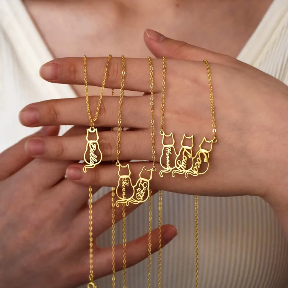 Benutzerdefinierte Namenskette für Frauen, personalisierbar, Edelstahl, für Männer, Haustier, Katze, Anhänger, Gliederkette, Familienschmuck, Geburtstagsparty-Geschenk