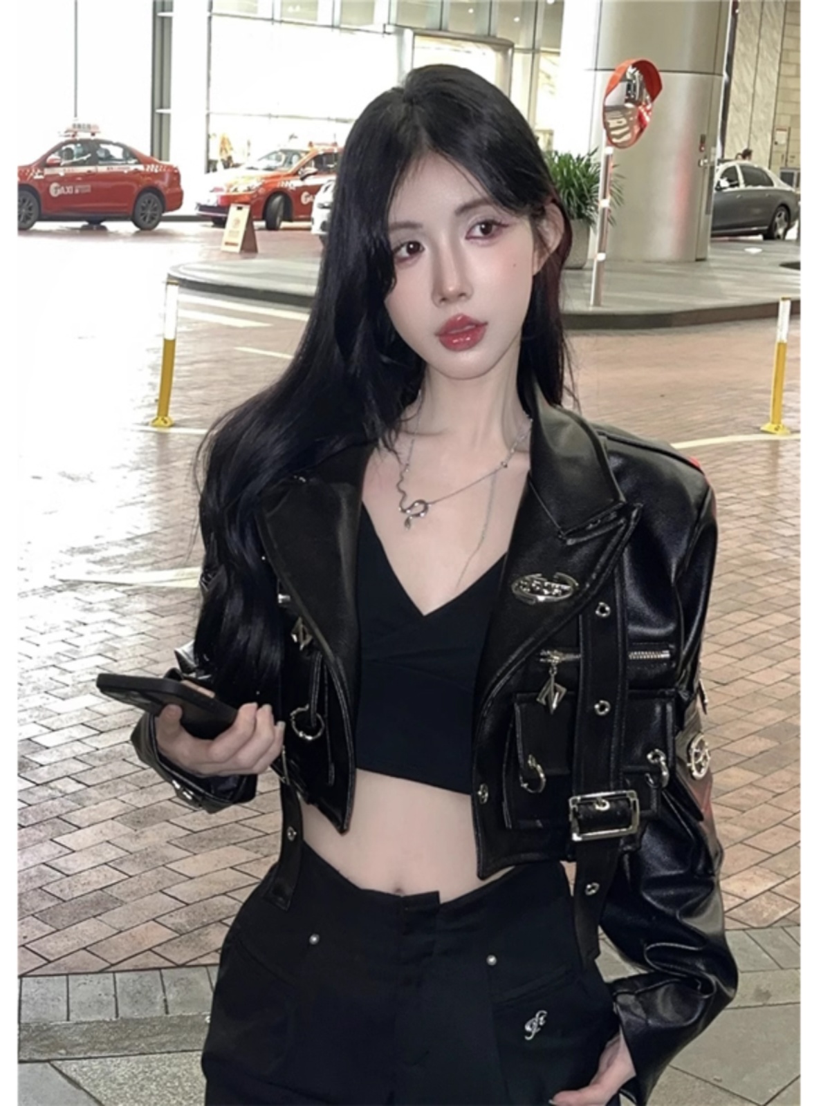 Jaqueta de Couro PU com Design de Zíper Resistente para Mulheres, Novo Estilo de Início de Outono, Roupas de Motocicleta Pret...