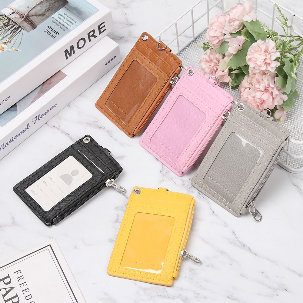 Portable Coin Purse Wallet Leather Business ID Card Credit Badge Holder Keychain