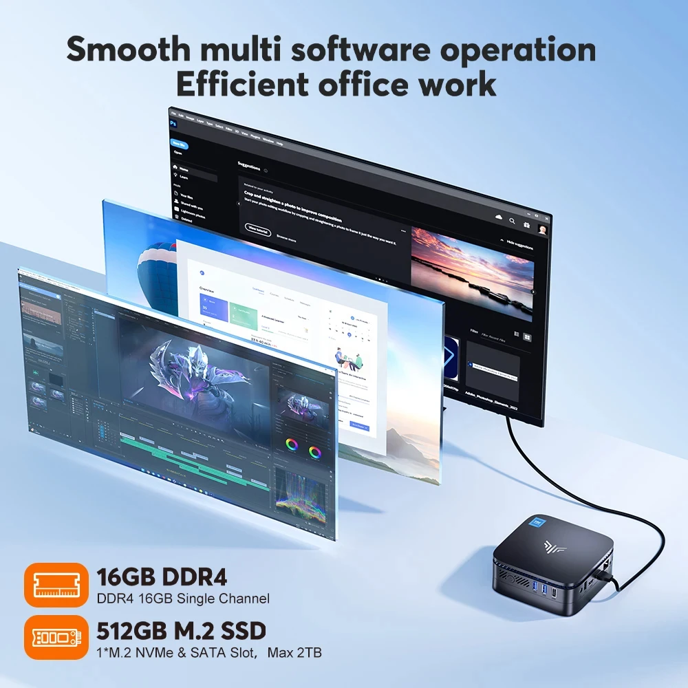 ACEMAGIC AK1 Plus Mini PC Intel N95 8/16 GB DDR4 RAM/512 GB/1 TB SSD WiFi5/6 BT4.2/5.2 Supporto computer desktop 4K UHD
