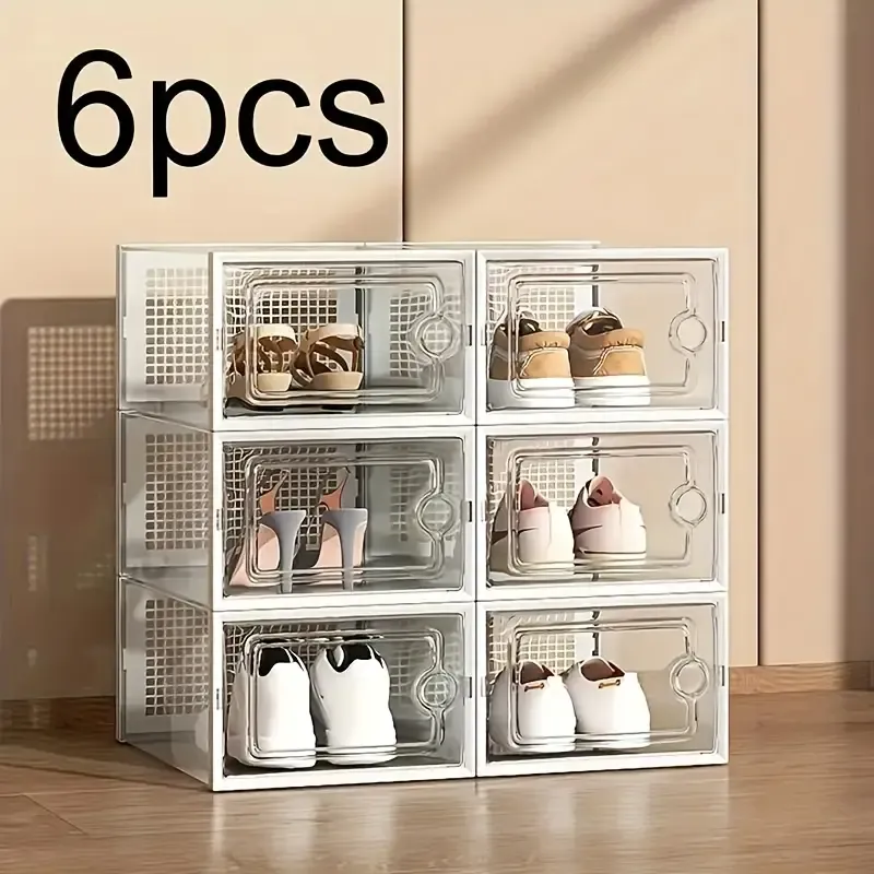 6/12 thick transparent shoe boxes with lids, shoe storage and organizing boxes, foldable and stackable shoe racks, space saving