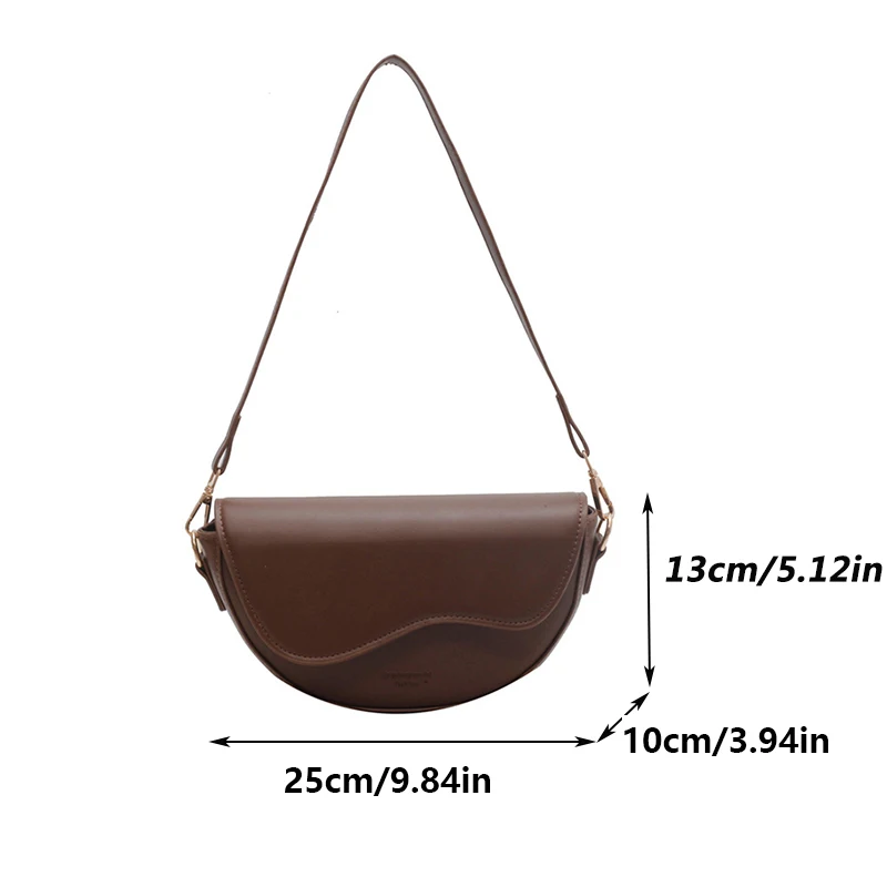 Dames Vintage Effen Kleur Flap Klein Zadel Schoudertas Onderarmtas Mode PU Leer Brede Band Crossbody Tas