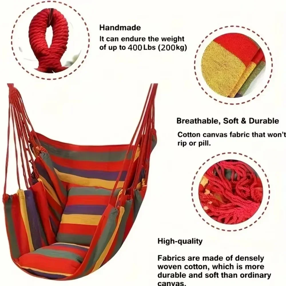 ความจุ 200 กก.ลายผ้าใบเปลญวนเก้าอี้หนา Swing ที่นั่งสําหรับ Garden Patio Camping Beach หอพักพักพักผ่อนพร้อมกระเป๋าเก็บ