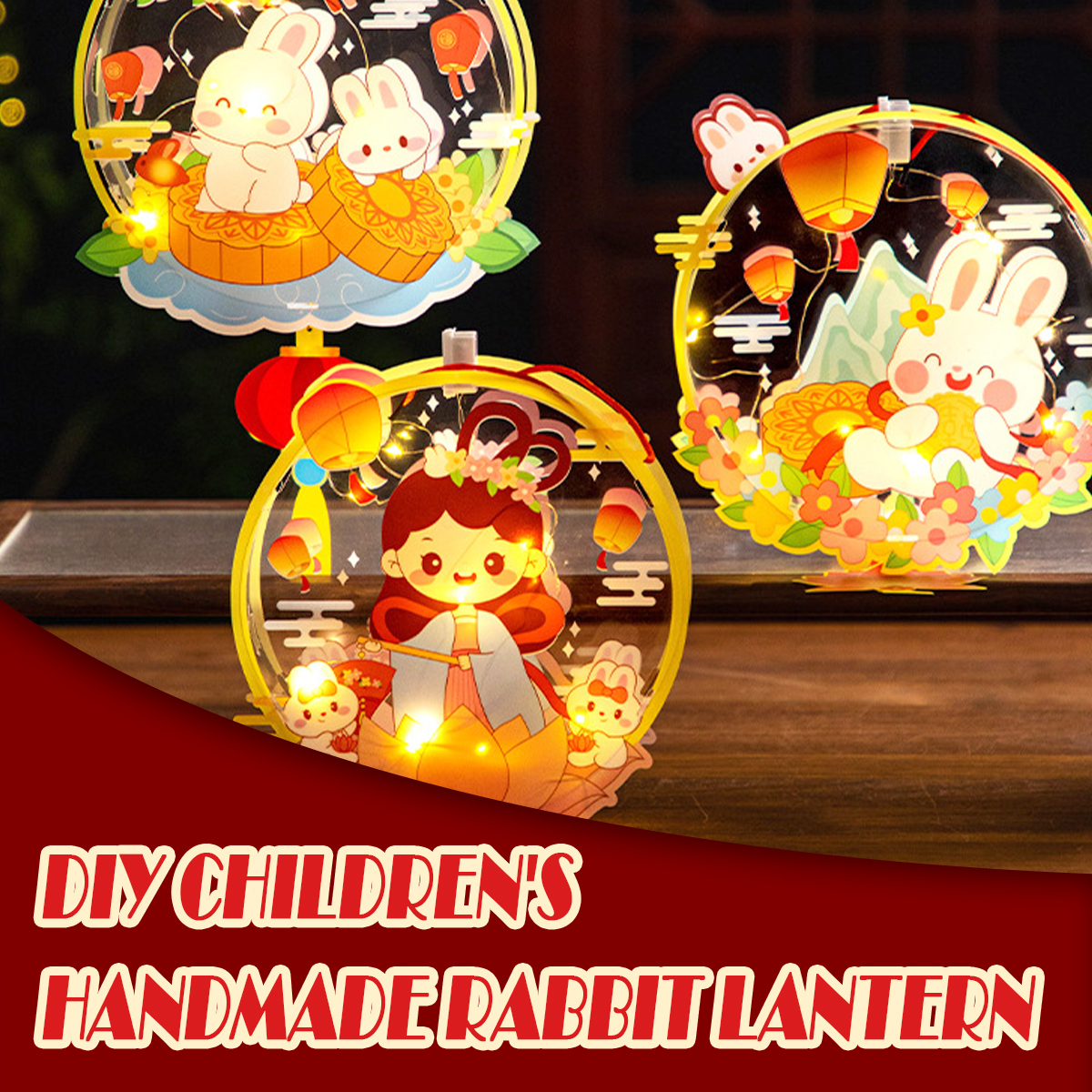 Kinder handgemachte Kaninchen Laterne Materialien Weihnachten führte niedlichen Cartoon Jade Dekoration Wiedersehen Stil mit Lotus Vintage Party