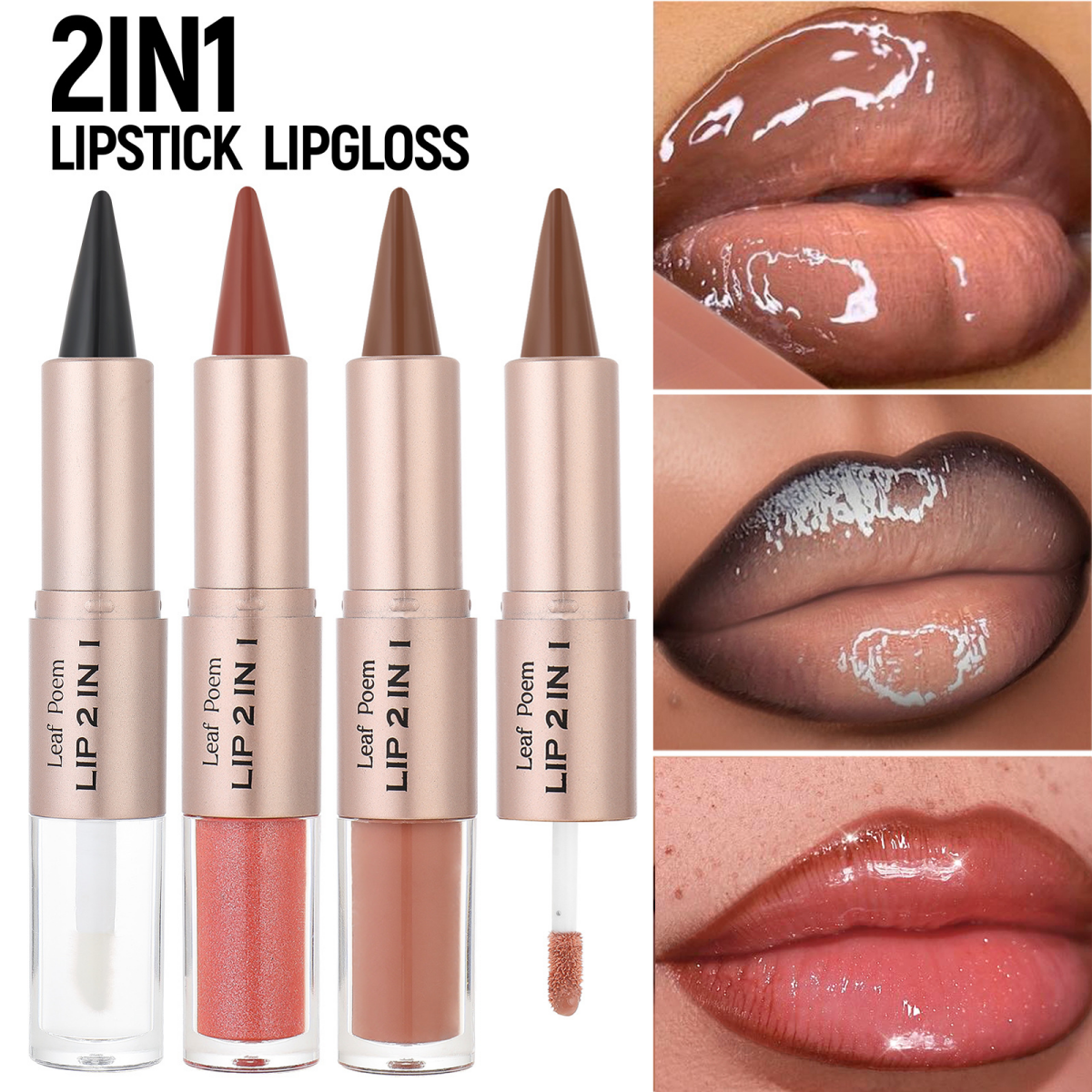 2IN1 Tapered Gradient Lipliner Pen Nude Brown Mirror Glass Lip Gloss Matte Lip Liner Waterproof Lip Contour Non Stick Makeup