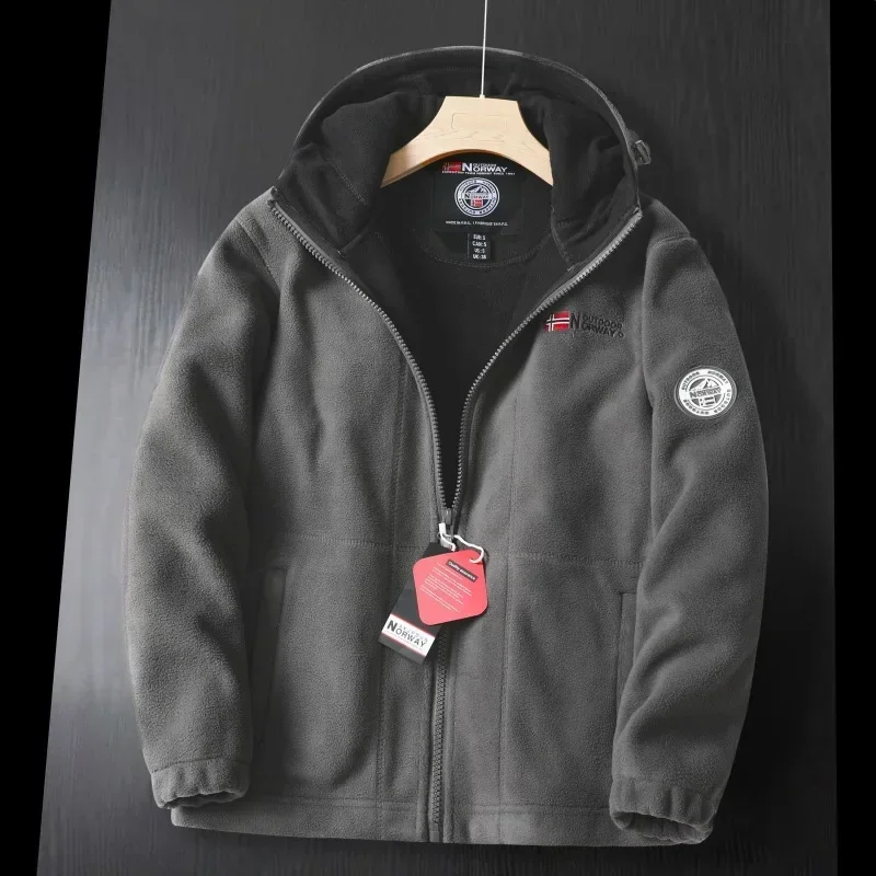 ฤดูหนาวผู้ชายเสื้อขนแกะหรูหราหนา Soft Shell Polar Wool Jacket คู่สกีกลางแจ้งเย็น Windproof Hooded Coat