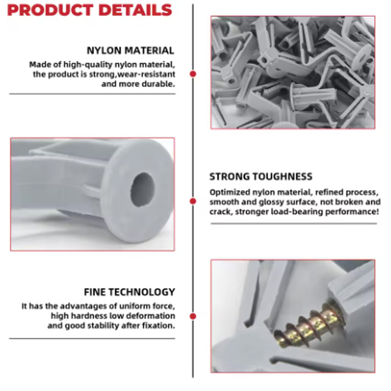 100 pçs kit de âncora drywall âncoras de parede oca plugues parafusos tubo de expansão borboleta 50 conjunto