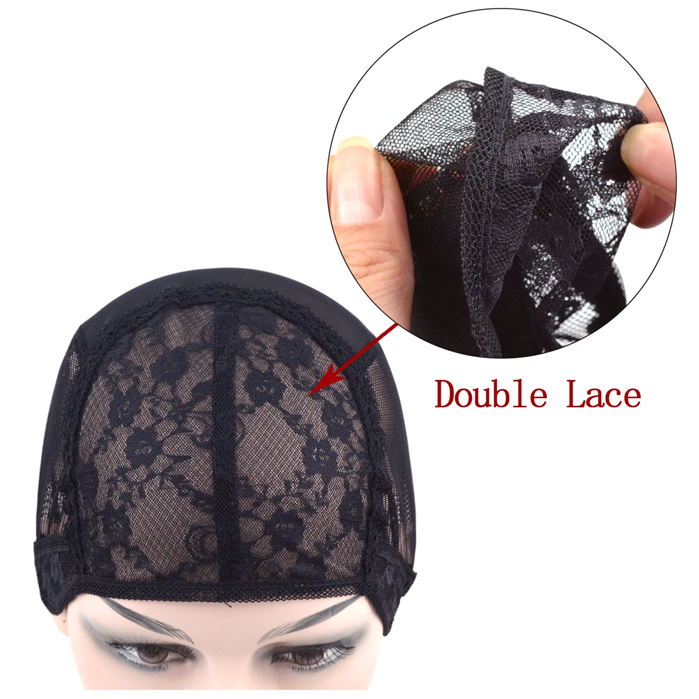 Gorro de peluca de encaje doble, 1 pieza, para hacer peluca, gorro tejido con correa ajustable en la parte trasera, red para el cabello elástica
