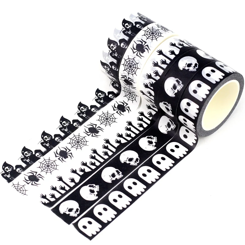 Nuevo 1 unidad 10M Deco fantasmas de Halloween calavera telaraña BW conjunto de cintas Washi para álbum de recortes diario cinta adhesiva papelería bonita