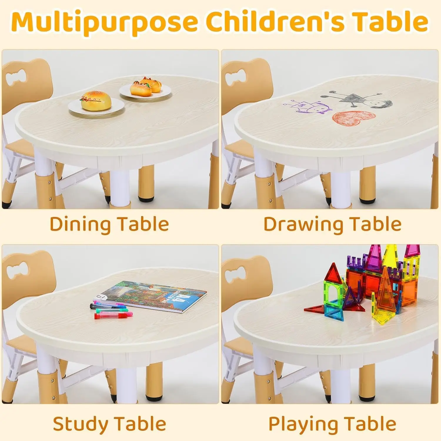 Kindertafel met 2 stoelen zitgroep In hoogte verstelbare schildertafel en stoelenset, kunststof bureau voor kinderdagverblijf/thuis