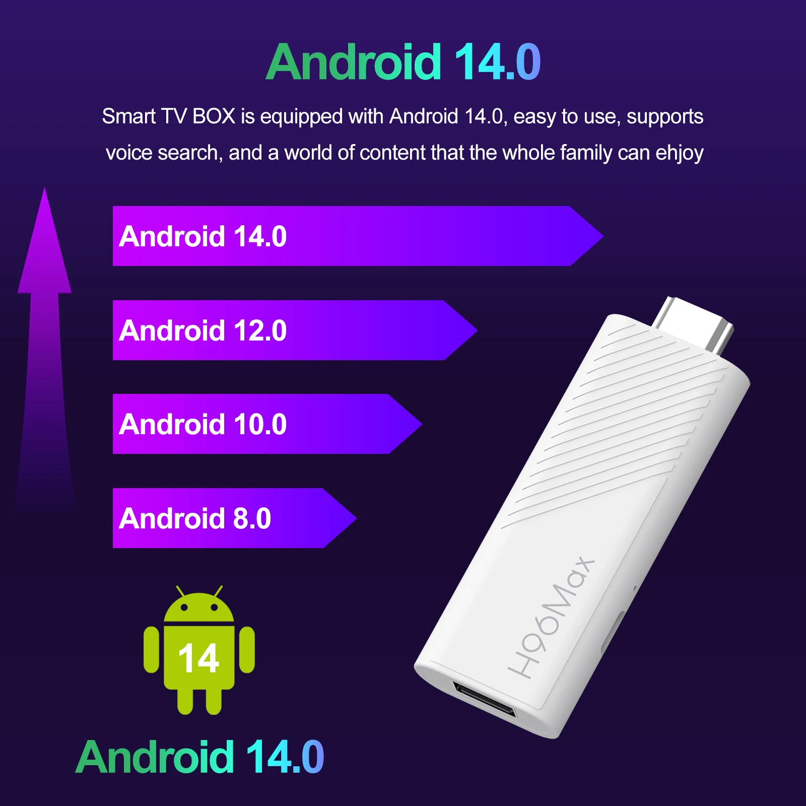 H96 MAX H313 mini smart TV stick 4K HD Android14 Quad Core Wifi6 BT5.0 asistente de voz de Google Smart Tvbox reproductor multimedia doméstico
