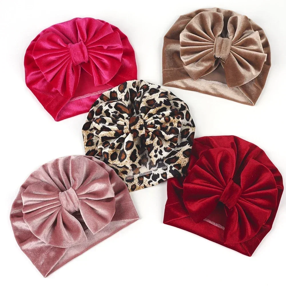 Mới Cho Bé Gái Lớn Thắt Nơ Nhung NÓN SƠ SINH Trẻ Sơ Sinh Băng Đô Cài Tóc Turban Gọng Mũ Trẻ Em Da Báo Beanies Ảnh Đạo Cụ Quà Tặng Phụ Kiện Tóc