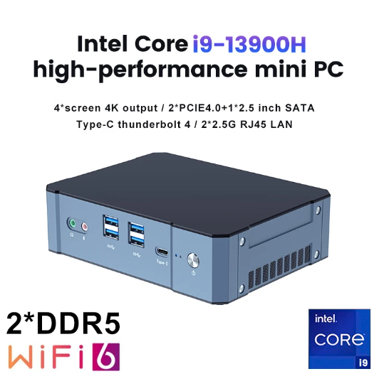 Topton 13. Generation Intel Mini-PC-Spieler i9 13900hthunderbolt 4 2 * ddr5 2 * pcie 4,0 Mini-Gaming-PC Desktop-Computer 2*2,5g LAN Wifi6