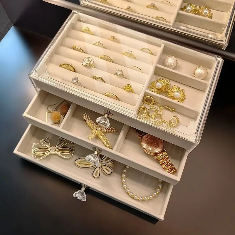 Fluwelen oorknopjes opbergdoos drie lagen sieraden organisator stofdicht lade ontwerp voor accessoires dressing sieraden doos