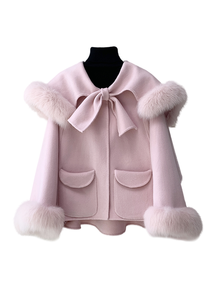 Bow 2024 herfst en winter plus pluche verdikte korte dubbelzijdige wollen jas voor dames