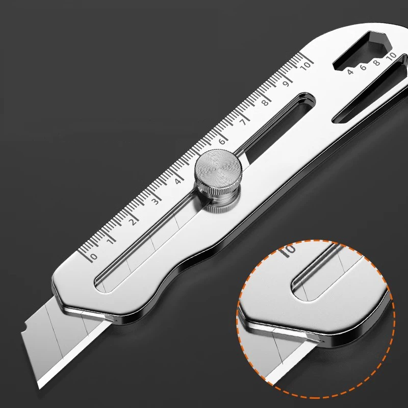 Cuchillo de utilidad Navoж Cuchillo multifuncional Cuchillos de bolsillo retráctiles de acero inoxidable de 18 mm con regla de 10 cm