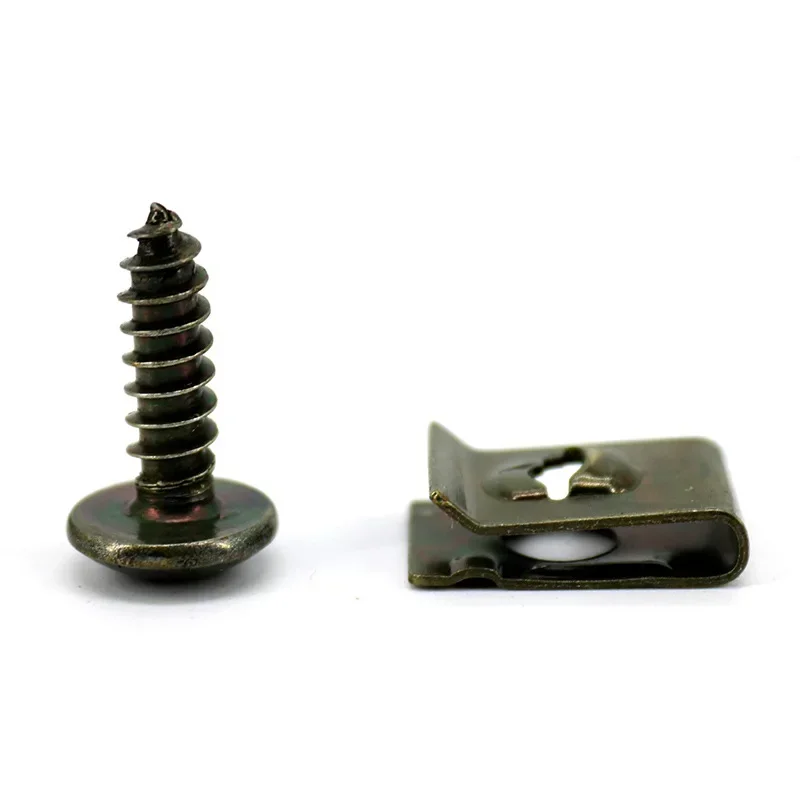 Clips de sujeción de tornillo de Metal para motocicletas y coches, Clip tipo U con tornillo, Clip de protección antioxidante, hebilla de tornillo, hoja de hierro