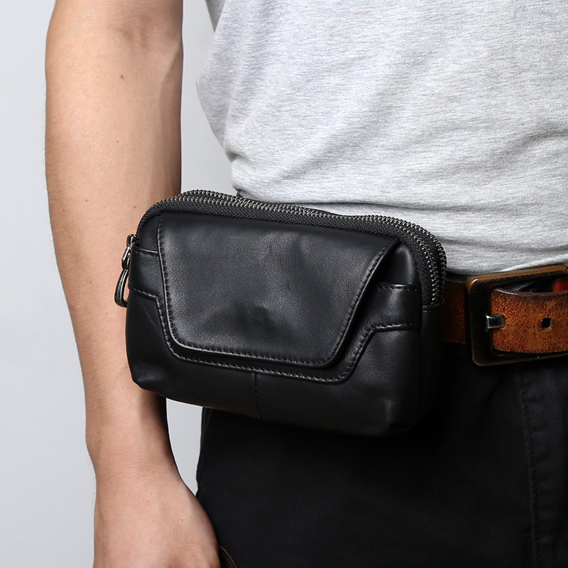 Saco do telefone móvel de couro genuíno, Cinto de uso masculino, Bolsa de cintura, Bolsa multifuncional para celular horizontal