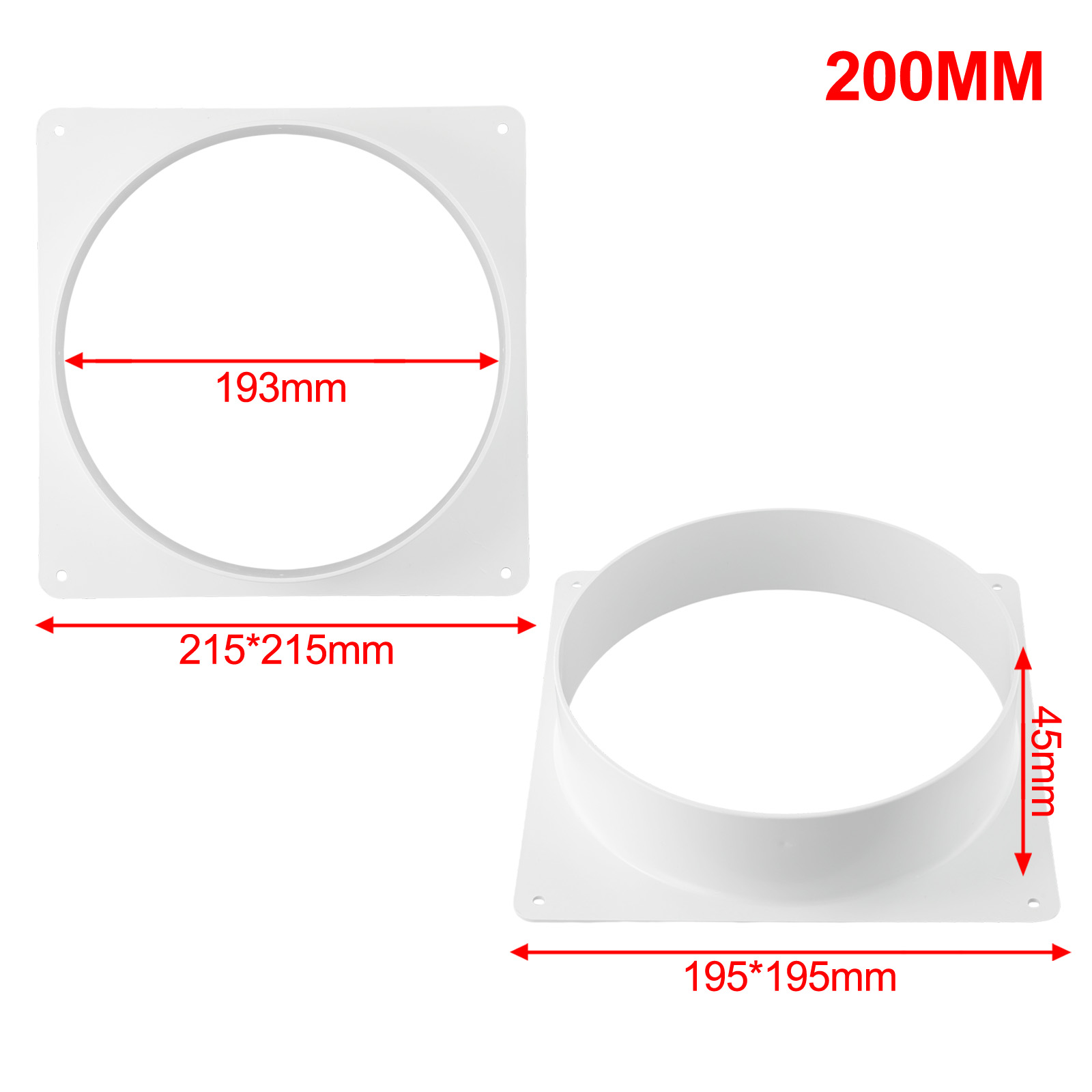 Conector de duto de ventilação de ar branco, flange, tubo de ventilação reto, ferramentas de duto inferior quadrado para duto de ventilação de ar, fácil instalação